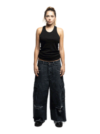 COMBAT - LONG CAMO JORTS BLACK