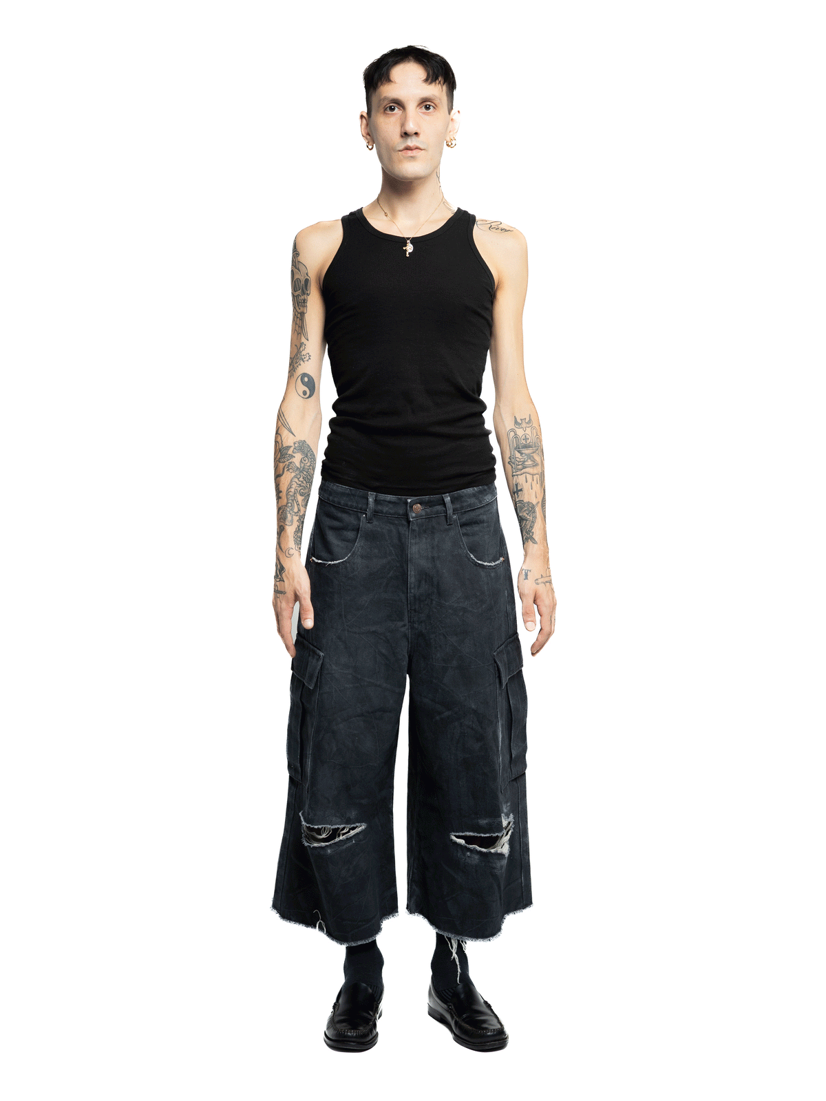 COMBAT - LONG CAMO JORTS BLACK