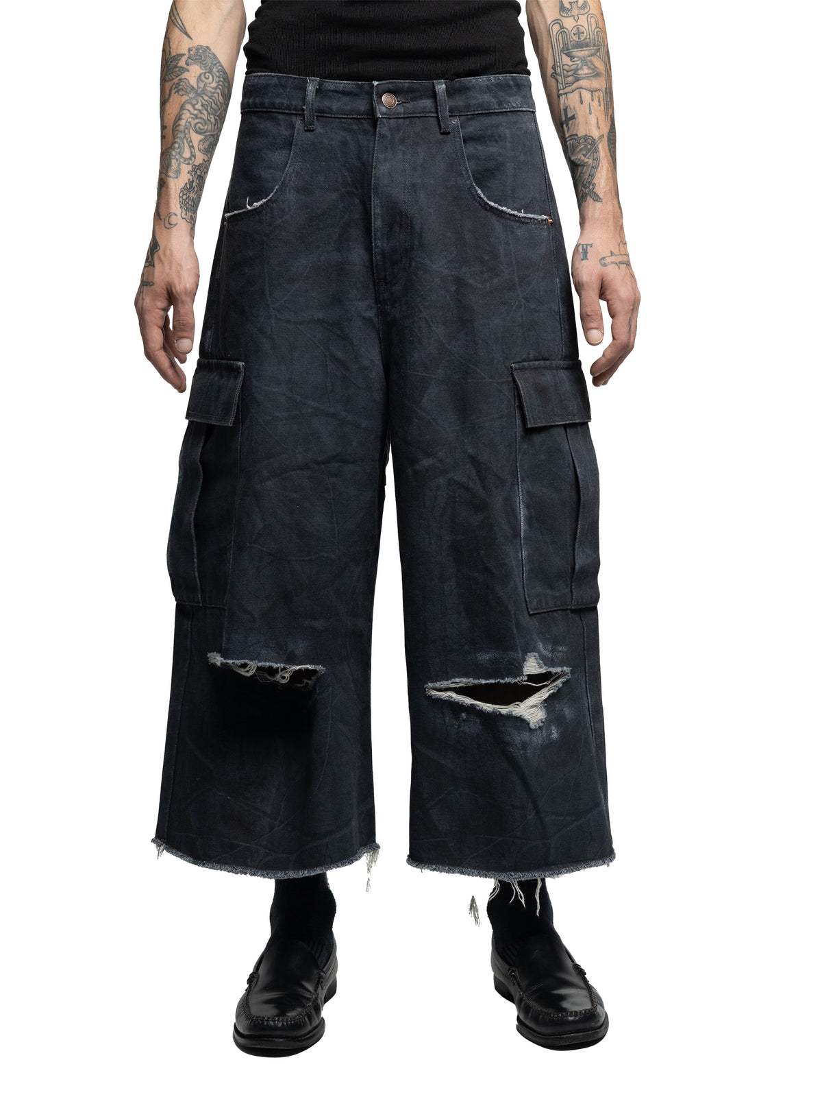 COMBAT - LONG CAMO JORTS BLACK