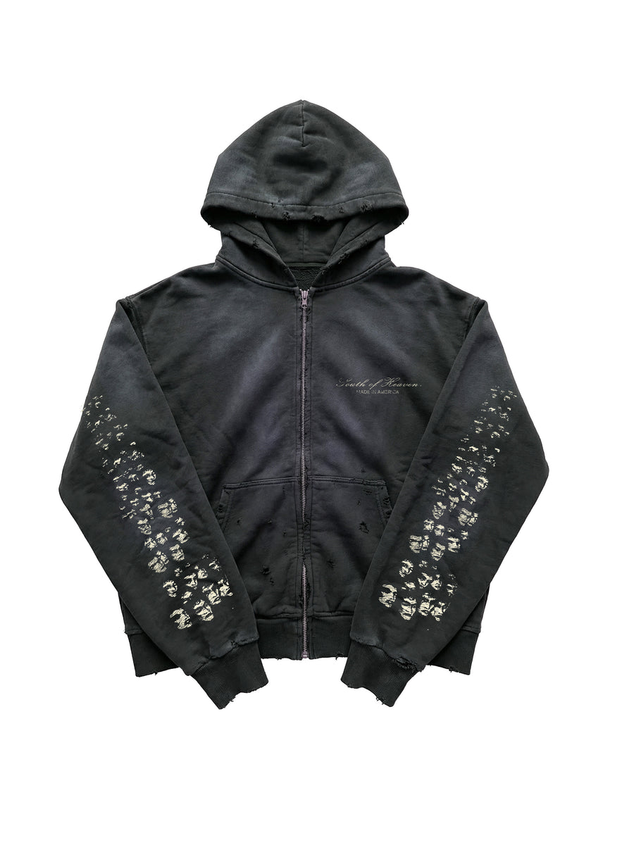 ECHOES - Distressed Zip-Up Hoodie