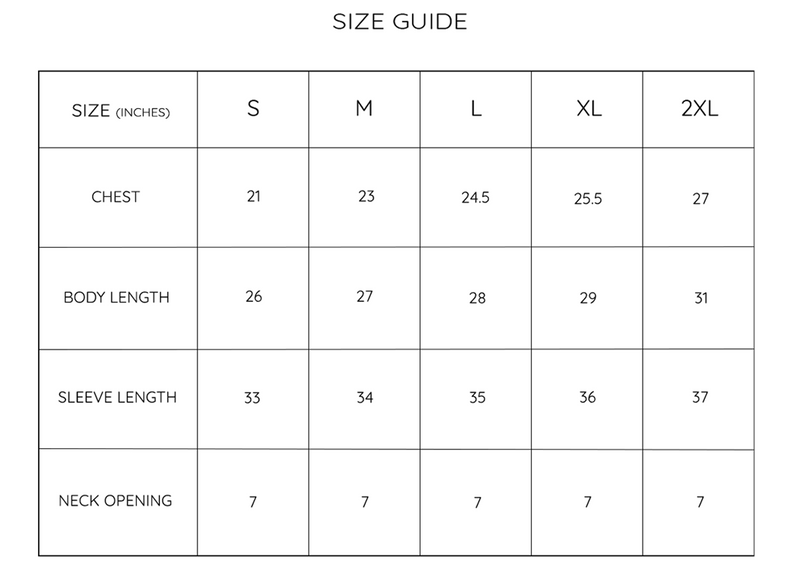 Sizing chart