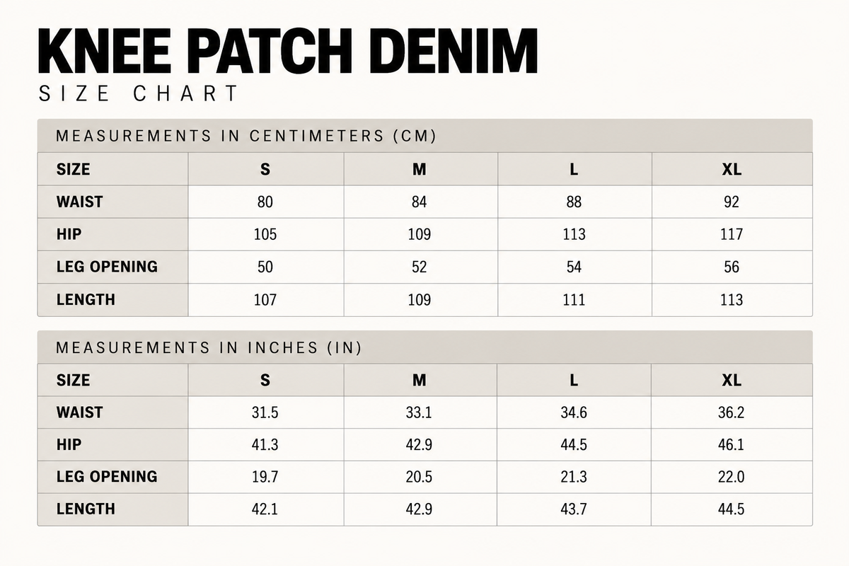 Size Guide for MOSES - Genuine Leather Knee Pad Denim