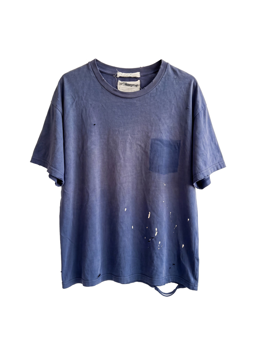 HUGO DISTRESSED GHOST POCKET TEE - OCEAN BLUE