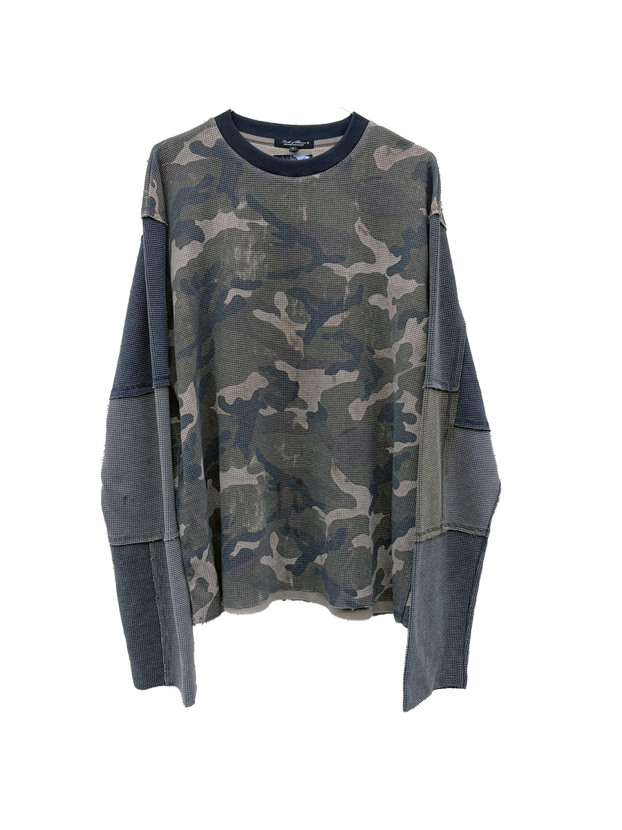 DISTRESSED PATCHWORK THERMAL - CAMO GREEN