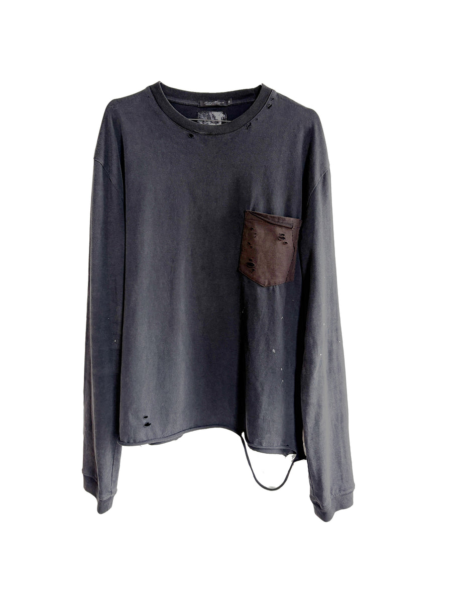 DISTRESSED POCKET LONGSLEEVE - ANTHRACITE