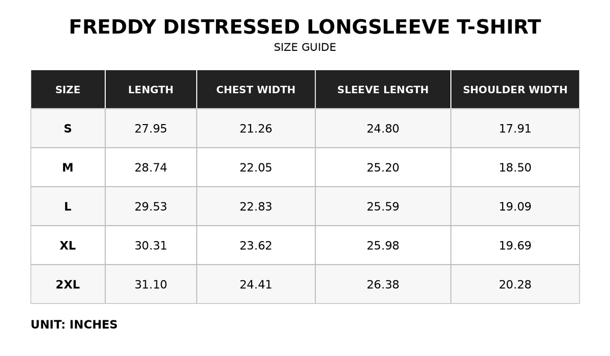 Size Guide for FREDDY - DISTRESSED LONGSLEEVE T-SHIRT