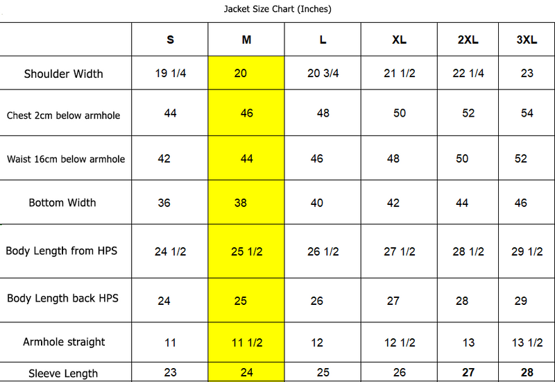 Sizing chart