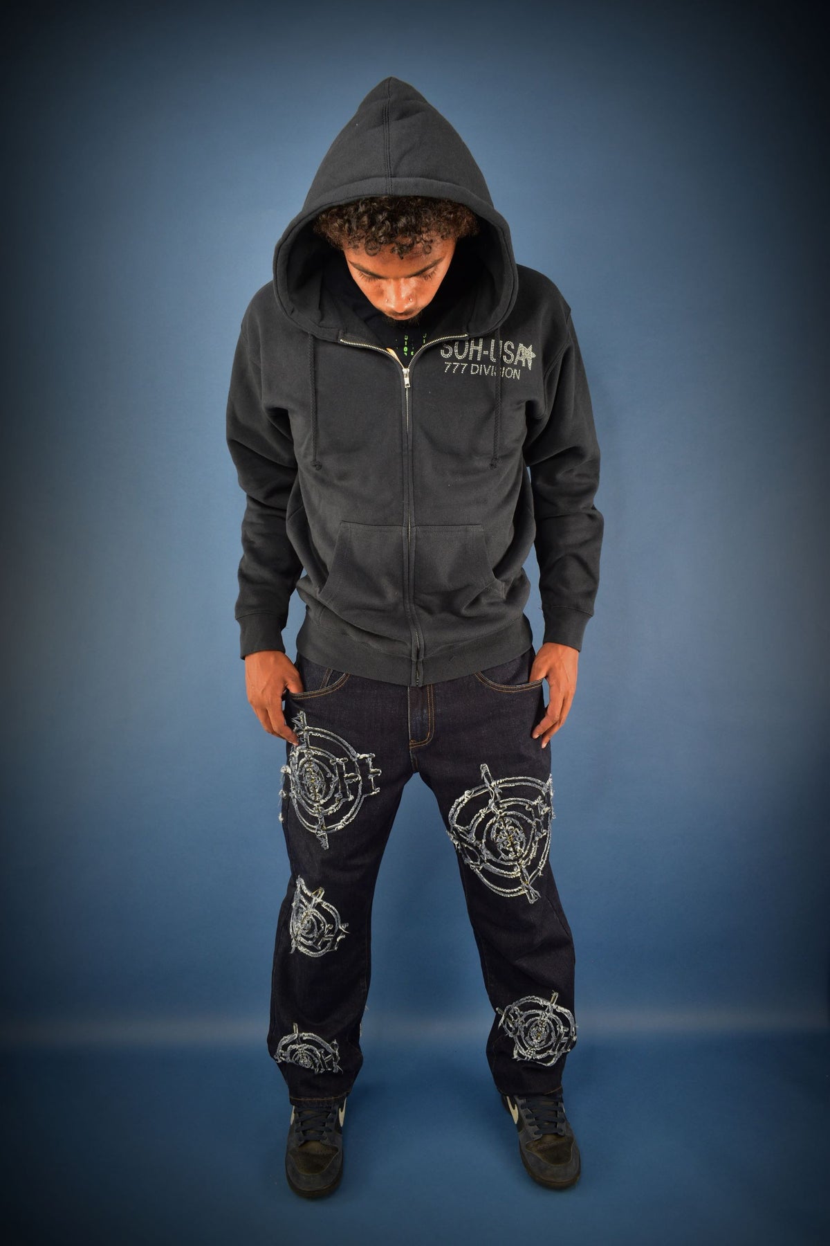 777 DIVISION  - RHINESTONE ZIP HOODIE