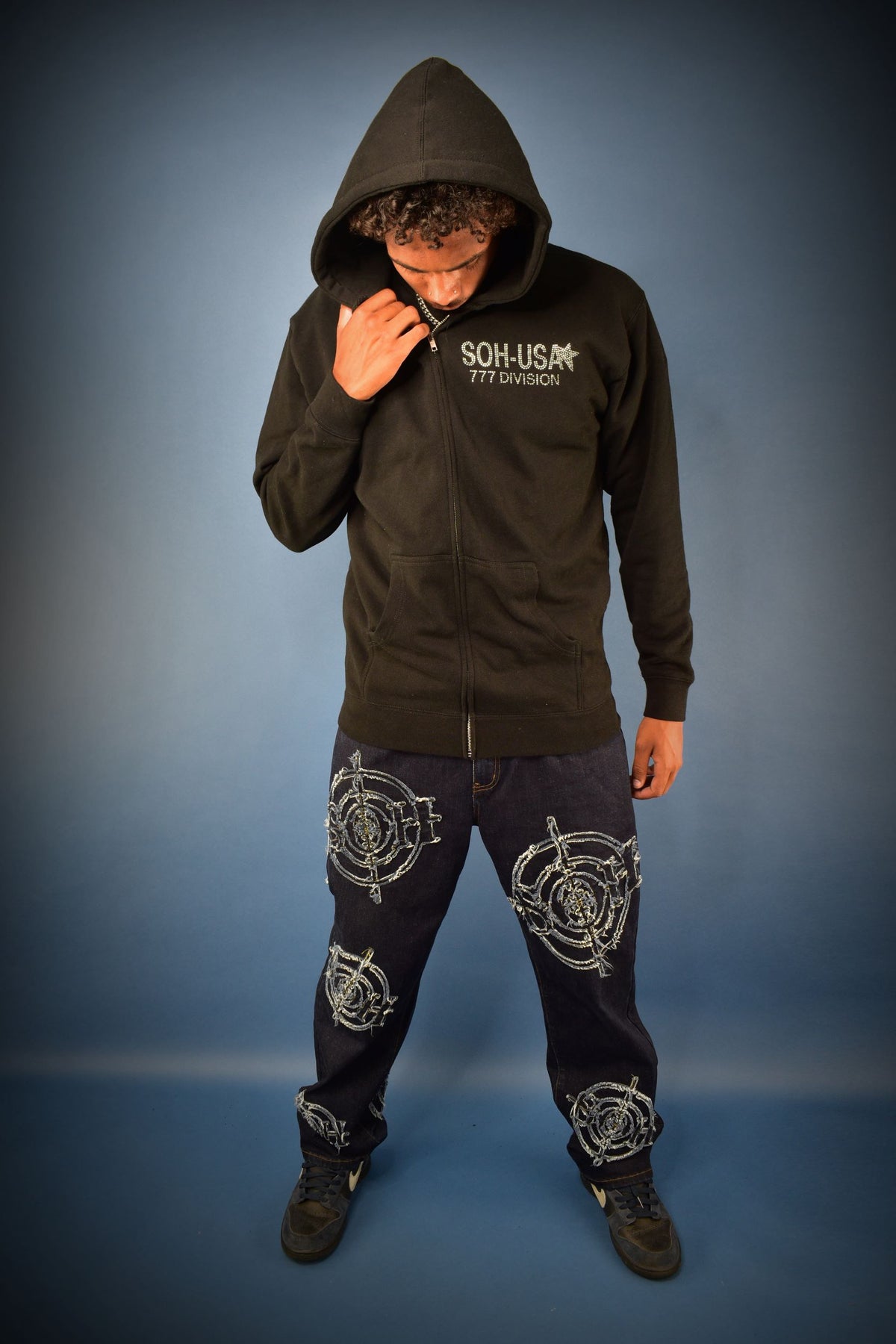 777 DIVISION  - RHINESTONE ZIP HOODIE